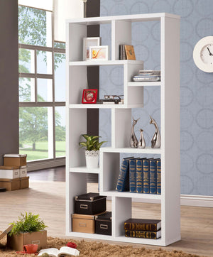 English Elm Geometric Bookcase with 7 Open Shelves for Home Decor, Modern Sturdy Engineered Wood Accent Tower White 71.88 L x 14.14 W x 8.89 H B011P305075