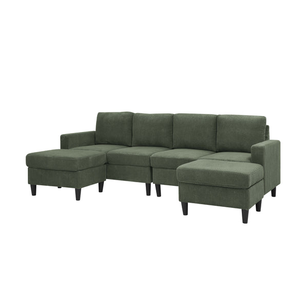 English Elm Cordory Corduroy Modular Sectional with Ottomans Retro Exposed Legs Living Room Dark Green B2748S00033