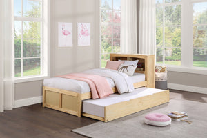 English Elm Modern Twin Platform Bed with Bookcase Headboard in Warm Natural Pine Wood Finish B011S02422