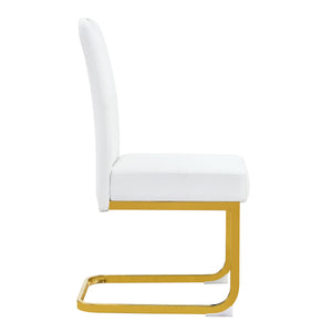 English Elm Modern Cantilever Gold Frame Pu Leather Dining Chairs Glam Set of Four White W3875P372993