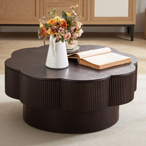 English Elm 31.50"modern Plum Blossom Coffee Table Dark Wood Veneer Storage Living Room Accent W757P357556
