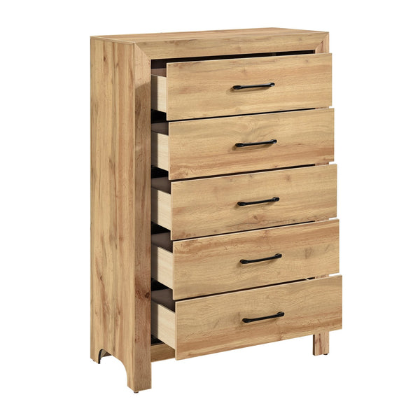 English Elm Rustic Five Drawer Vertical Chest with Dovetail Joinery and Natural Wood Bedroom Storage B011P456449