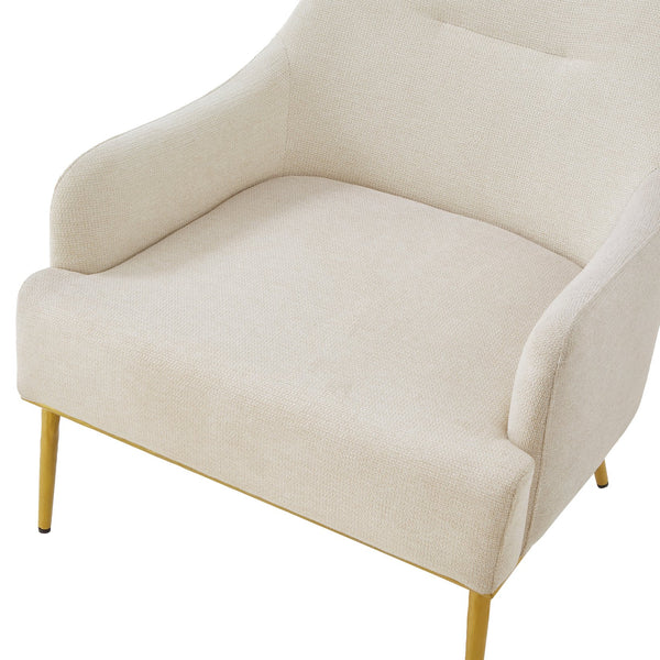 English Elm Modern Chenille Armchair with Curved Back Gold Legs Plush Accent Seat for Any Room Beige N763P360684A