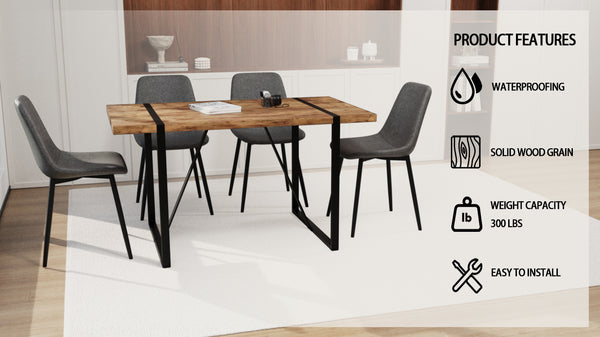 English Elm 55" Modern Industrial Mdf Dining Table & 4 Suede Chairs Set - Farmhouse Style With Metal Base W2189S00173
