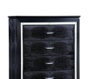 English Elm 1pc Crocodile-Embossed Chest with Diamond-Crusted Handles, Silver-Lined Panels, Glam Contemporary Appeal Black 42 L x 22 W x 59 H B2741P367880