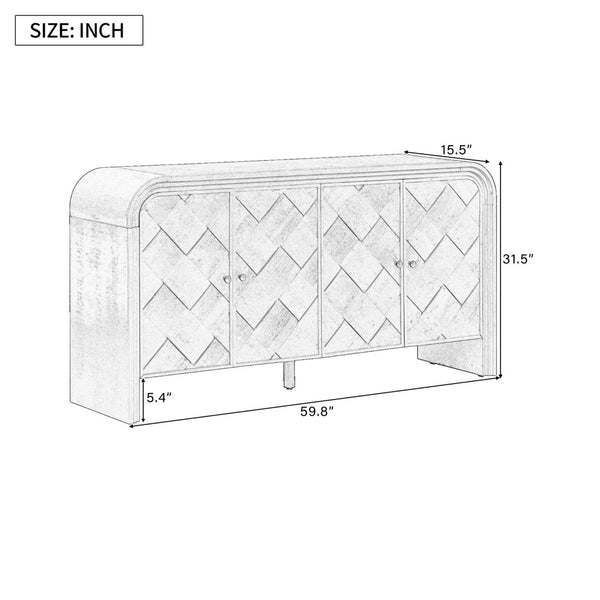 English Elm U_Style Luxury Multi-Functional Sideboard With Woven Wood Slat Doors & Adjustable Shelving For Any Space N711P269061B-GIGA