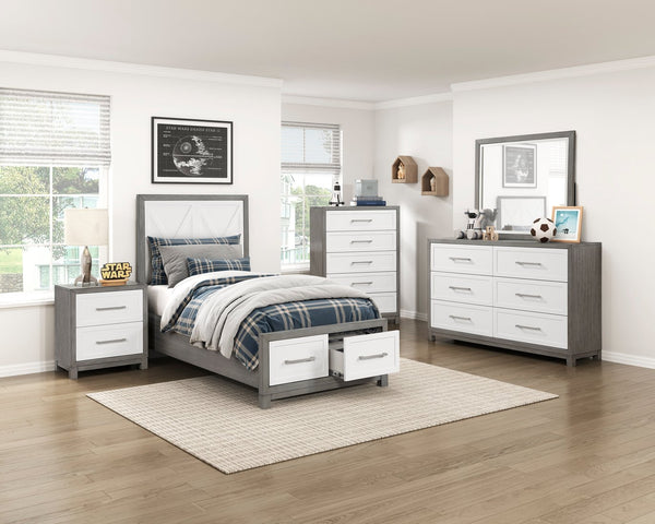 English Elm Contemporary Twin Platform Bed Paneled Headboard Footboard Drawers Modern Bedroom B011S02327