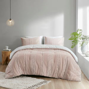 English Elm 3 Piece INK+IVY Kara Cotton Jacquard Comforter Set King/Cal King Blush Ivory OEKO-TEX 250gsm B03596419
