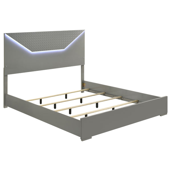 English Elm Pierce Eastern King Platform Bed with Led Headboard and Italian Gloss Finish B062S01804