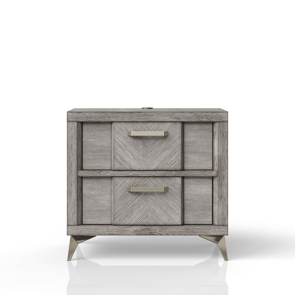 English Elm 2 Drawer Nightsand with Bookmatched Ash Veneers, USB Port, Solid Wood & MDF, Sleek Storage Design Gray 30.75 L x 19.5 W x 24.5 H B2699P236780