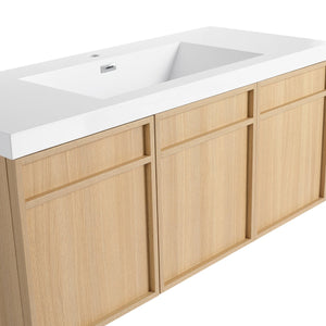 English Elm 48" 54.3" Wall-Mounted Bathroom Vanity with Resin Sink, Original Oak Finish, 3 Soft-Closing Doors, Plywood Construction W1972P315216