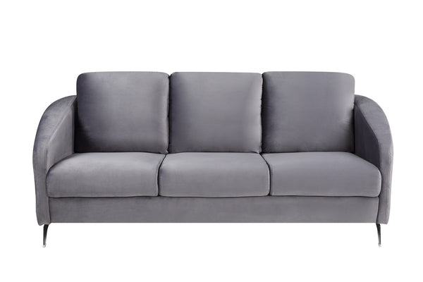 English Elm Livia Gray Velvet Diamond Tufted Sofa Set with Chrome Legs for Glam Living Rooms B2749S00135