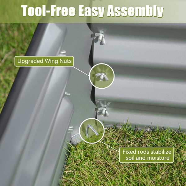 English Elm 8x4x1.5 Galvanized Raised Garden Bed with Thick Safety Edge, Rust-Resistant Steel, Drainage-Friendly Design Silver W1859P197956