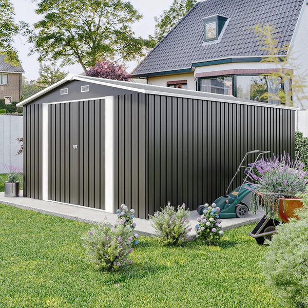 English Elm Campcraft Galvanized Steel Outdoor Storage Shed with Lockable Doors and Four Air Vents Dark Gray W1598S00022