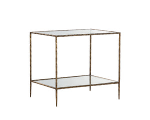 Sunpan Emine Nightstand - Hand-Hammered Metal Craftsmanship with Antique Brass & Tempered Glass Elegance