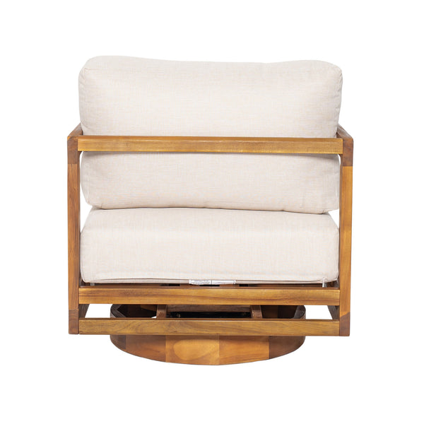 English Elm Christopher Knight Home® - Tanah 360° Outdoor Swivel Lounge Chair in Teak Finish with Plush Beige Cushions — Stylish Patio Comfort N775P361825T