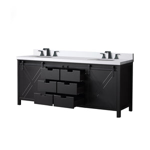 English Elm Brown Double Bath Vanity 80" W X 22" D With White Quartz Top & Faucet Set - Elegant Storage Solution B2731P260153