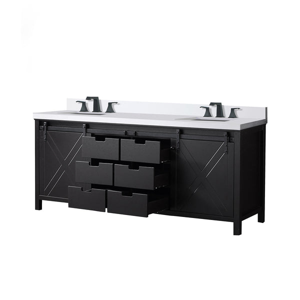 English Elm Brown Double Bath Vanity 80" W X 22" D With White Quartz Top & Faucet Set - Elegant Storage Solution B2731P260153