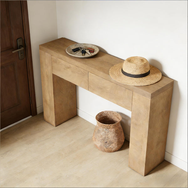 English Elm Practical Geometric Console Table with Matte Black Wood Grain Finish for Entryway or Sofa T3971P454316