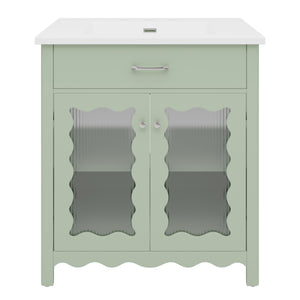 English Elm Christopher Knight Home® - 30 Inch Bathroom Vanity With Tempered Glass Doors, Soft-Close, Modern Green Cabinet & Ceramic Sink N817P299499G