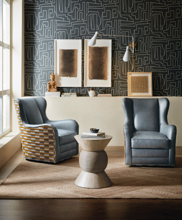 Hooker Furniture Commerce Round Robin Accent Table With Rope-Wrapped Hourglass Design, Light Wood, Coastal Boho Charm 7228-50704-80