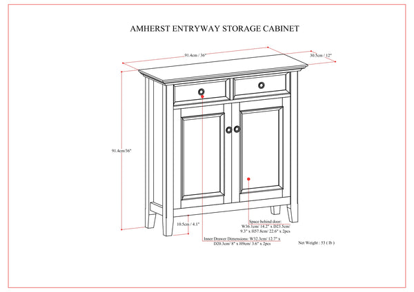 English Elm Amherst Entryway Storage Cabinet - Stylish Hickory Brown Wood With Drawers & Adjustable Shelves B136P158351