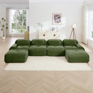 English Elm U-shaped Modular Sectional Sofa Corduroy Upholstered Ergonomic Curved Living Room Seating Olive Green W714S01263