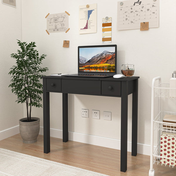 English Elm Multifunctional Vanity Desk with Flip-Top Mirror, 3-Level LED Lighting, Ample Storage for Small Spaces Black W760P152315