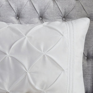 English Elm 7-piece Queen Tufted Pleated Comforter Set with Shams Bed Skirt Decorative Pillows White B035P463183