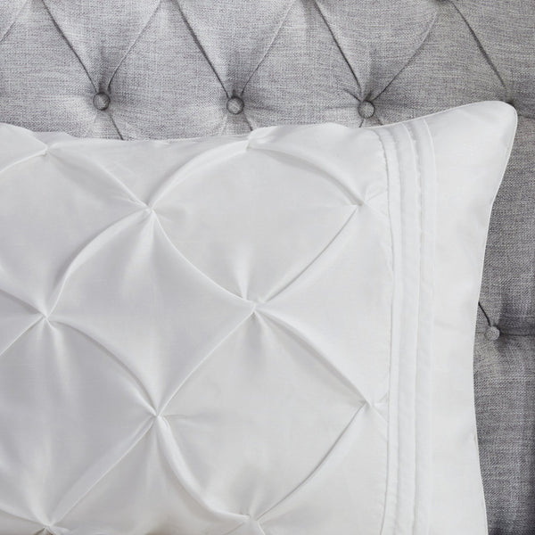 English Elm 7-piece Queen Tufted Pleated Comforter Set with Shams Bed Skirt Decorative Pillows White B035P463183