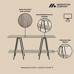 English Elm Modern Celine 47.24" Sideboard with Two Open Shelves, Carbon Steel Legs, TV Stand for Living Room Grey B365P398252