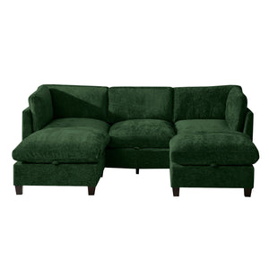 English Elm 96.5" L-shaped Chenille Sectional with Storage Ottoman Eucalyptus Frame Living Room Green W1097S00287