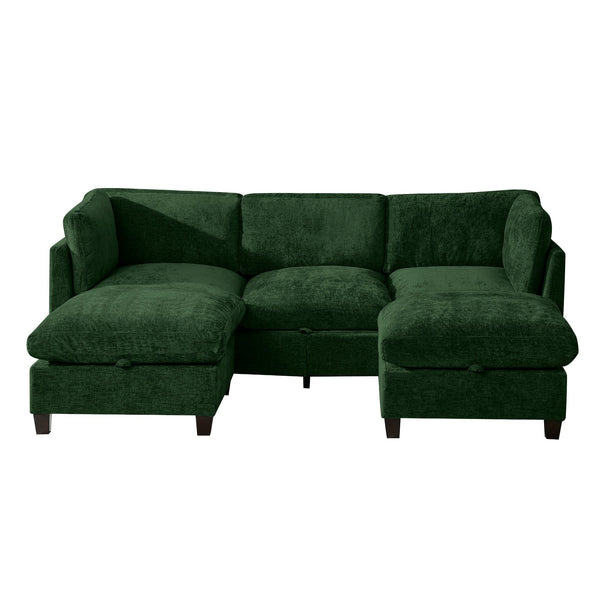 English Elm 96.5" L-shaped Chenille Sectional with Storage Ottoman Eucalyptus Frame Living Room Green W1097S00287