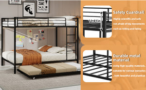 English Elm Durable Square Tube Iron Bunk Bed With Trundle - Modern Minimalist Design For Kids & Guest Rooms W1935P360860