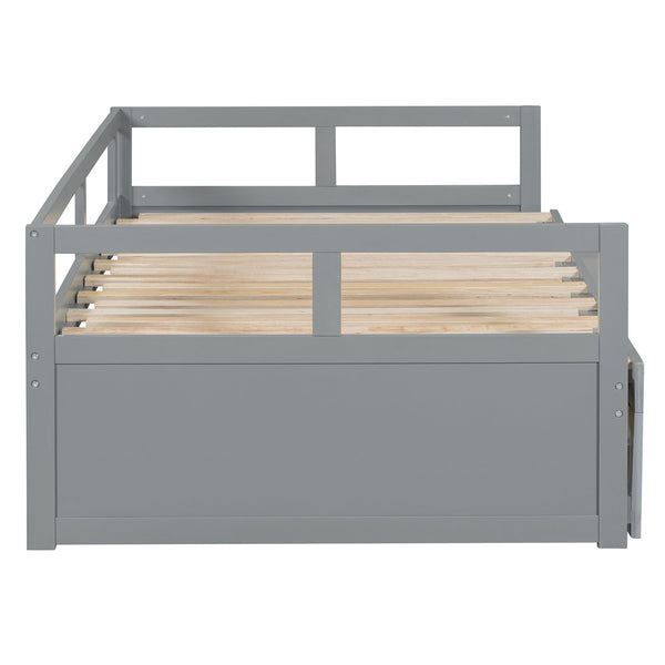 English Elm Wooden Twin to King Daybed with Trundle and Storage Drawers for Guest Rooms N708P336539E