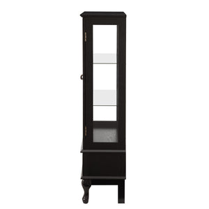 English Elm Lighted Curio Cabinet with Vintage Carved Handles, LED Display, Adjustable Shelves & Hidden Drawer 40" W2275P389711
