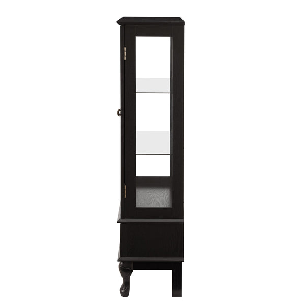 English Elm Lighted Curio Cabinet with Vintage Carved Handles, LED Display, Adjustable Shelves & Hidden Drawer 40" W2275P389711