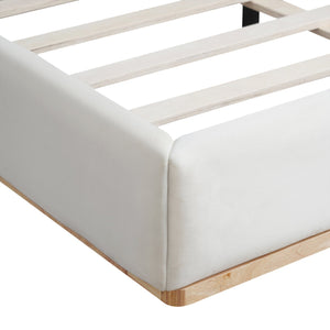 English Elm Elegant White Upholstered King Bed Solid Wood Slats Padded Headboard Modern Bedroom N769Q389476A