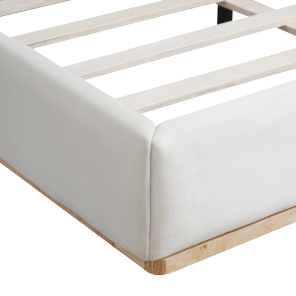 English Elm Elegant White Upholstered King Bed Solid Wood Slats Padded Headboard Modern Bedroom N769Q389476A