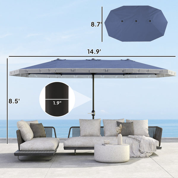 English Elm Spacious 15 Foot Rectangular Outdoor Umbrella with Fringe and Uv Resistant Canopy T3971P427137