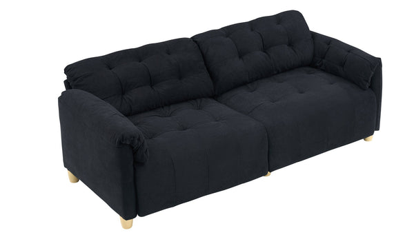 English Elm French Retro Cloud Fabric Double-Seat Sofa — Compact Solid Wood Frame, Sponge Comfort, 500lb Capacity Black W1658S00120