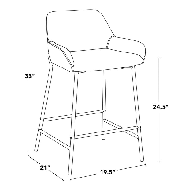 English Elm Fixed-height Industrial Counter Stools Tufted Faux Leather Black Metal Set of 2 B202S02144