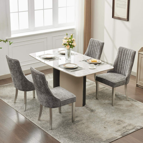 English Elm Rayon Upholstered Chenille Dining Chairs Set Of 2 With Silver Stainless Steel Legs For Elegant Comfort W1143P293316-GIGA