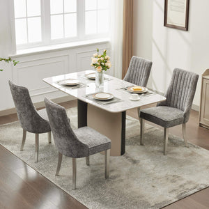 English Elm Rayon High Back Dining Chair Set with Plush Flocking Upholstery, Golden Stainless Legs, Comfort-Focused Design W1143P293316 W1143P293316