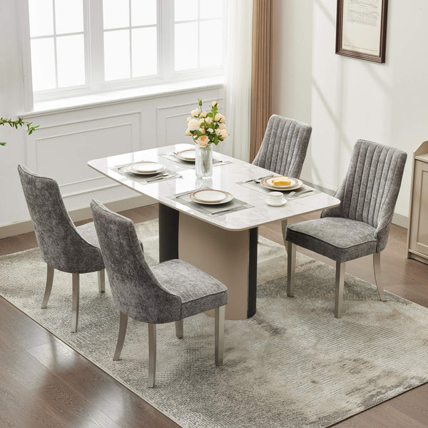 English Elm Rayon High Back Dining Chair Set with Plush Flocking Upholstery, Golden Stainless Legs, Comfort-Focused Design W1143P293316 W1143P293316