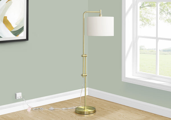 English Elm Lighting, Brass Arc Floor Lamp with Ivory Drum Shade for Living Room Ambiance B2710P221318