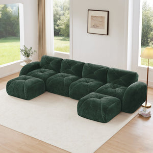 English Elm U-shaped Modular Velvet Sofa Tufted Cushions High Density Foam Living Room Sectional Green W714S01617