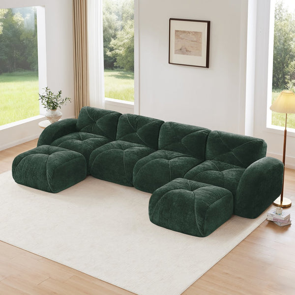 English Elm U-shaped Modular Velvet Sofa Tufted Cushions High Density Foam Living Room Sectional Green W714S01617