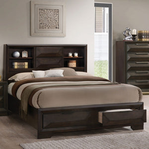 English Elm Contemporary Queen Storage Bed Bookcase Headboard Footboard Drawers Espresso Wood B2741S00895
