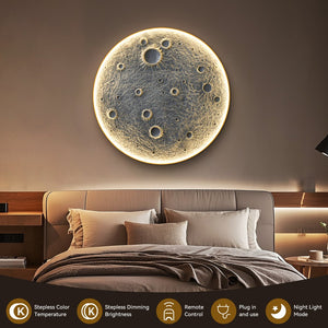 English Elm 48-Inch Resin Moon Wall Light with Remote — 48" Realistic Crater Halo, Dimmable 45W Main & 20W Night W2869P361866